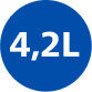 Niebieskie koło z białym napisem \'4,2L\'.