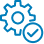 Ikona przedstawia niebieskie koło zębate z białym znakiem wyboru na tle. Symbolizuje ustawienia lub potwierdzenie.
