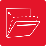 Czerwona ikona z białym symbolem otwieranych drzwi piekarnika z zaznaczoną linią przerywaną.