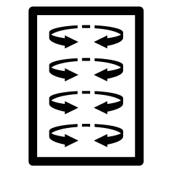 Ikona przedstawia prostokąt z czterema poziomymi strzałkami skierowanymi w przeciwnych kierunkach, symbolizującymi cyrkulację powietrza.