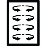 Czarny symbol przedstawiający prostokąt z czterema poziomymi strzałkami skierowanymi w przeciwnych kierunkach, ułożonymi jedna pod drugą.