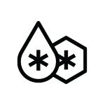 Ikona przedstawiająca kroplę wody i sześciokąt z gwiazdkami w środku, symbolizująca funkcję chłodzenia lub mrożenia.