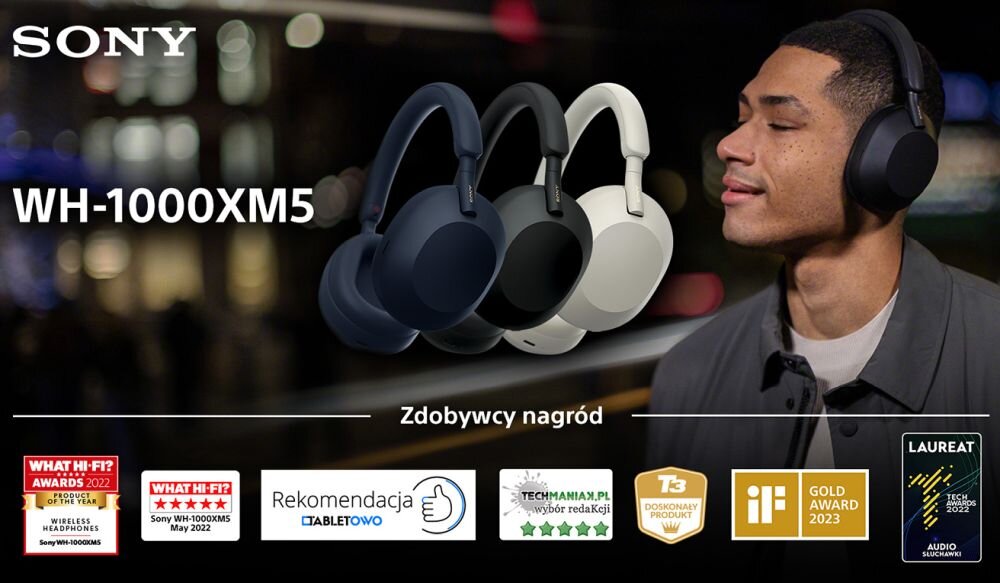 Słuchawki nauszne SONY WH-1000XM5 ANC design komfort lekkość dźwięk jakość wrażenia słuchowe ergonomia lekkość sport aktywność podróże czas pracy działanie akumulator