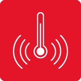 Czerwona ikona z białym termometrem i falami symbolizującymi temperaturę.