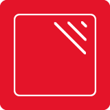 Czerwona ikona z białym konturem kwadratu i dwoma ukośnymi liniami w prawym górnym rogu.