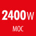 Czerwony kwadrat z białym napisem \'2400W MOC\'.