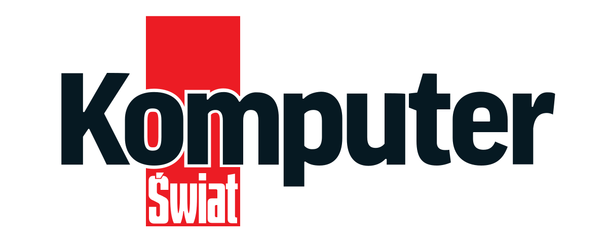 Logo z napisem \'Komputer Świat\' na tle czerwonego prostokąta.
