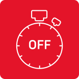 Czerwone tło z białą ikoną stopera i napisem \'OFF\'.
