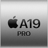 Logo Apple z napisem A19 Pro na srebrnym tle.