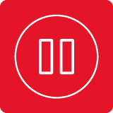 Czerwona ikona z białym symbolem pauzy w okręgu.