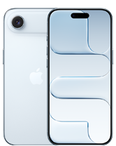 Dwa smartfony, jeden z przodu z wyświetlaczem pokazującym abstrakcyjny wzór, drugi z tyłu z widocznym aparatem i logo w kształcie nadgryzionego jabłka.