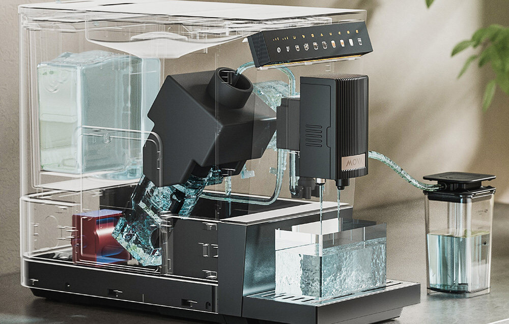 Ekspres MOVA Virtuoso 10 Pro Czarny Łatwe mycie i konserwacja  system płukania przewodów gorącą wodą aktywuje się automatycznie po użyciu moduł zaparzający tacka ociekowa zbiornik na mleko umyć pod bieżącą wodą higiena