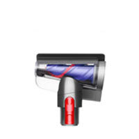 Element odkurzacza z widoczną szczotką w kolorze niebieskim i czerwonym. Część ma cylindryczny kształt z przezroczystą obudową.