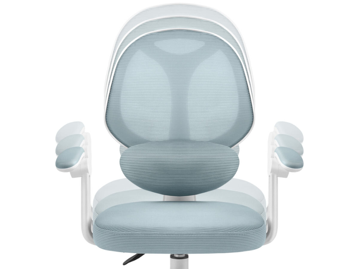 Fotel MARK ADLER Junior 4.5 Niebieski, regulacja, wysokośc, wzrost, dopasowanie, na białym tle wizualizacja ruchu i regulacji wysokości fotela