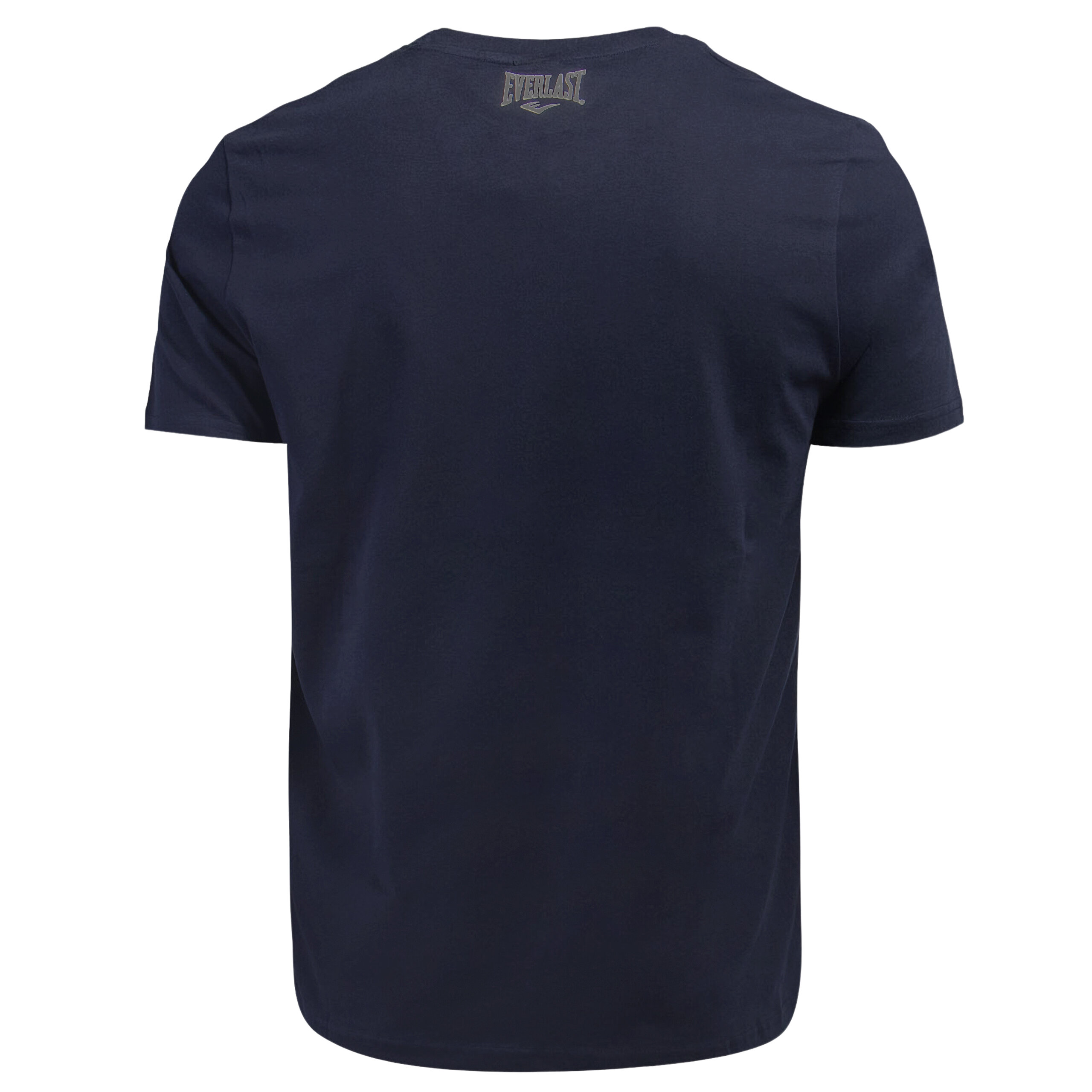 Granatowa koszulka z krótkim rękawem, z widocznym logo \'Everlast\' na górze pleców.