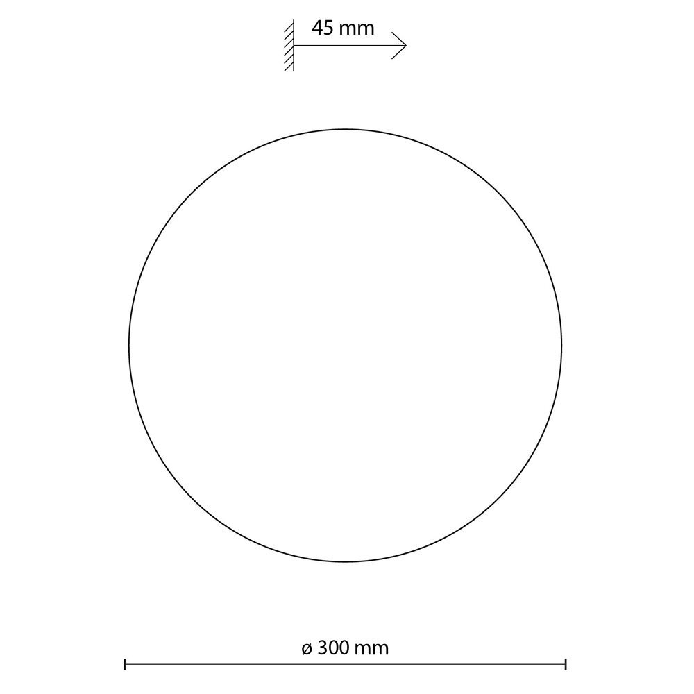 Schematyczny rysunek przedstawia okrąg o średnicy 300 mm. Obok znajduje się strzałka z napisem \'45 mm\'.
