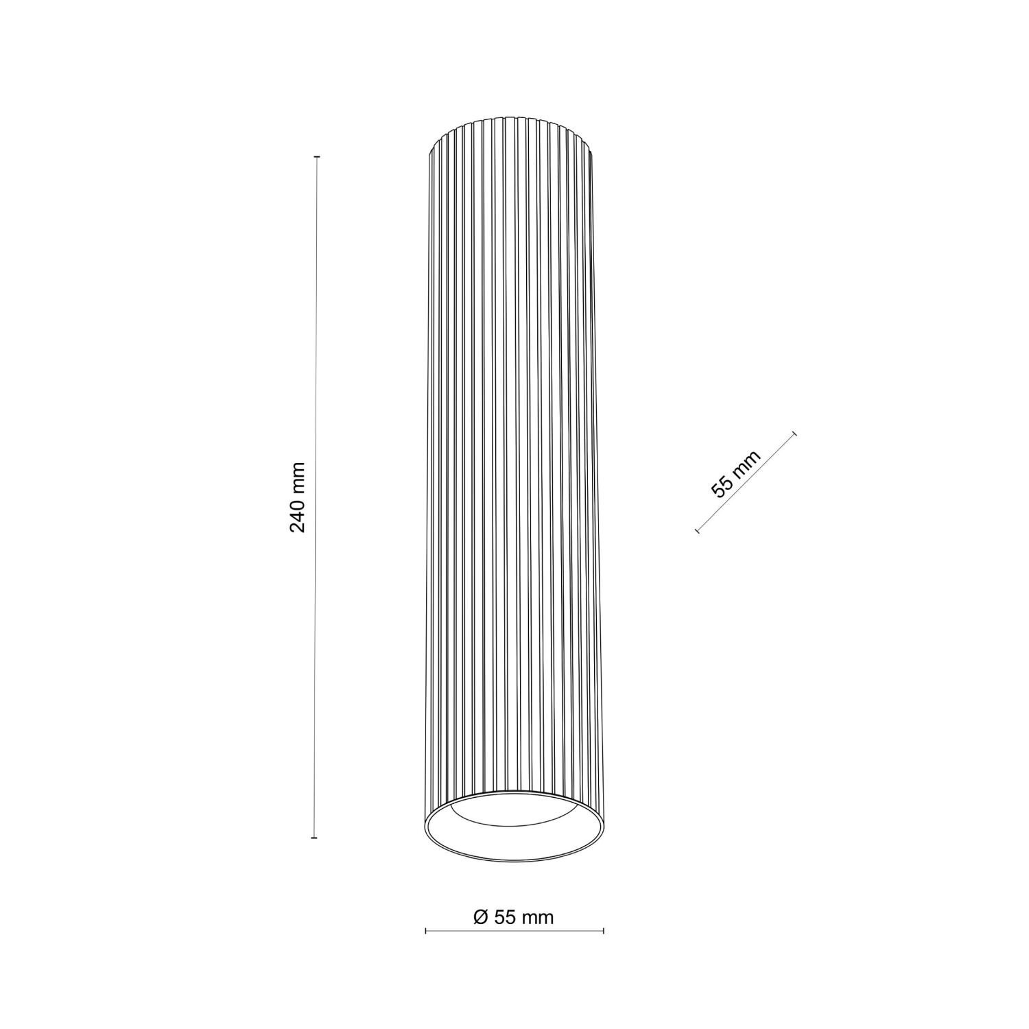 Rysunek przedstawia cylindryczny spot natynkowy z ryflowaną powierzchnią. Wymiary to 240 mm wysokości i 55 mm średnicy.