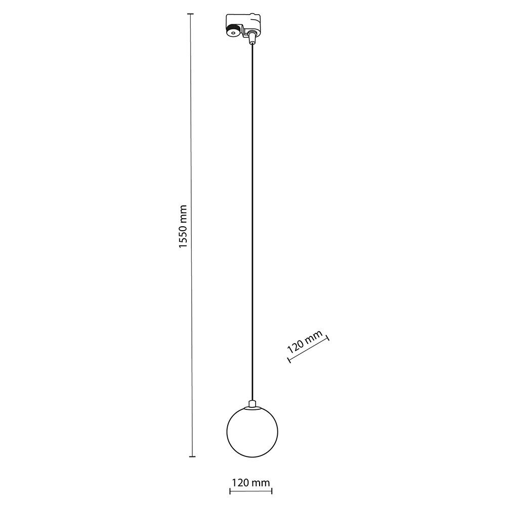 Schematyczny rysunek lampy wiszącej z oznaczeniem wymiarów: wysokość 1550 mm i średnica klosza 120 mm.