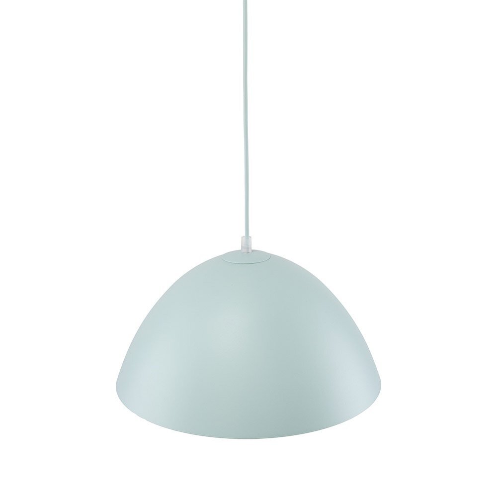 Miętowa lampa wisząca z metalowym kloszem o półkulistym kształcie. Lampa posiada przewód umożliwiający regulację wysokości.