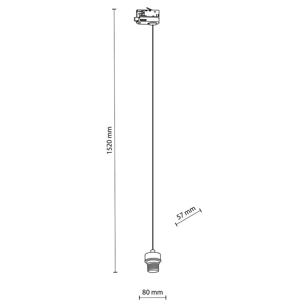 Schemat zawiesia o długości 1520 mm z oprawką E27, z oznaczeniami wymiarów: 57 mm i 80 mm.
