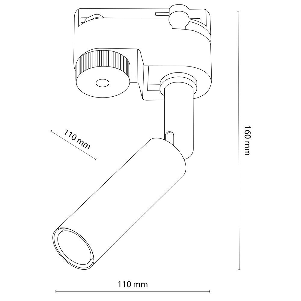 Schematyczny rysunek reflektora szynowego z wymiarami 110 mm i 160 mm. Reflektor ma cylindryczny kształt i jest przeznaczony do montażu na szynie.