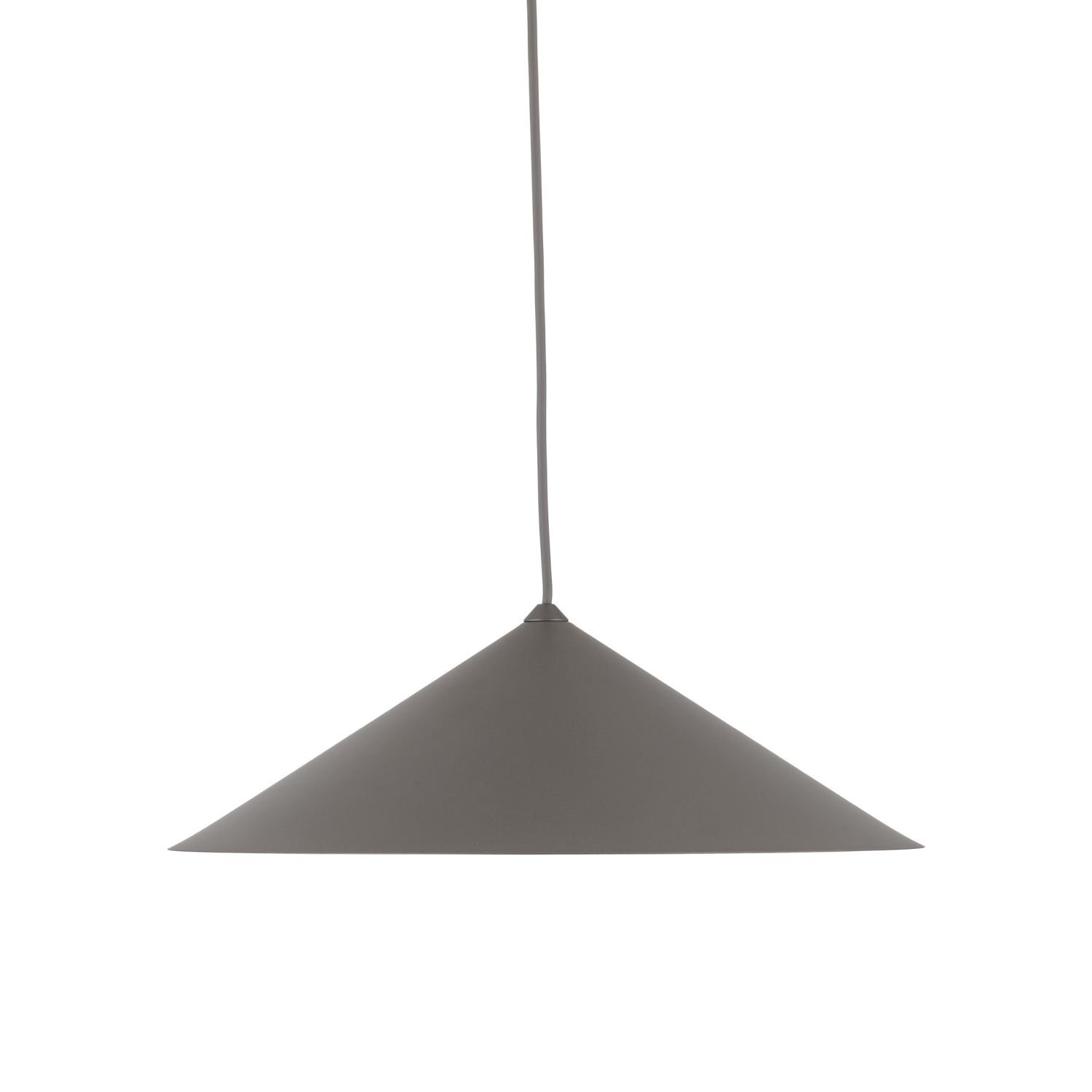 Brązowa lampa wisząca o stożkowym kształcie z długim przewodem. Wykonana z lakierowanej stali.
