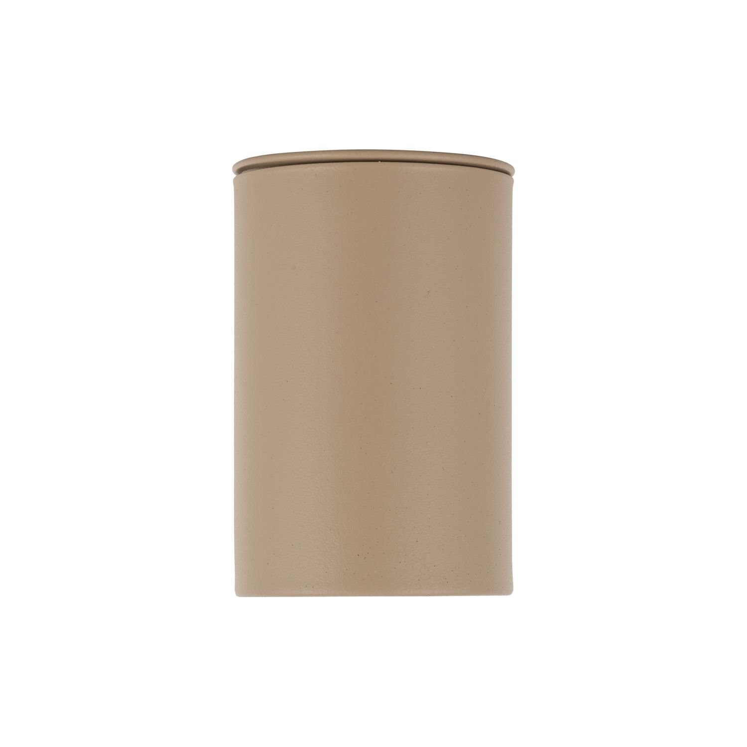 Beżowa, cylindryczna oprawa natynkowa wykonana z lakierowanej stali. Produkt ma minimalistyczny design i jest przeznaczony do wnętrz.