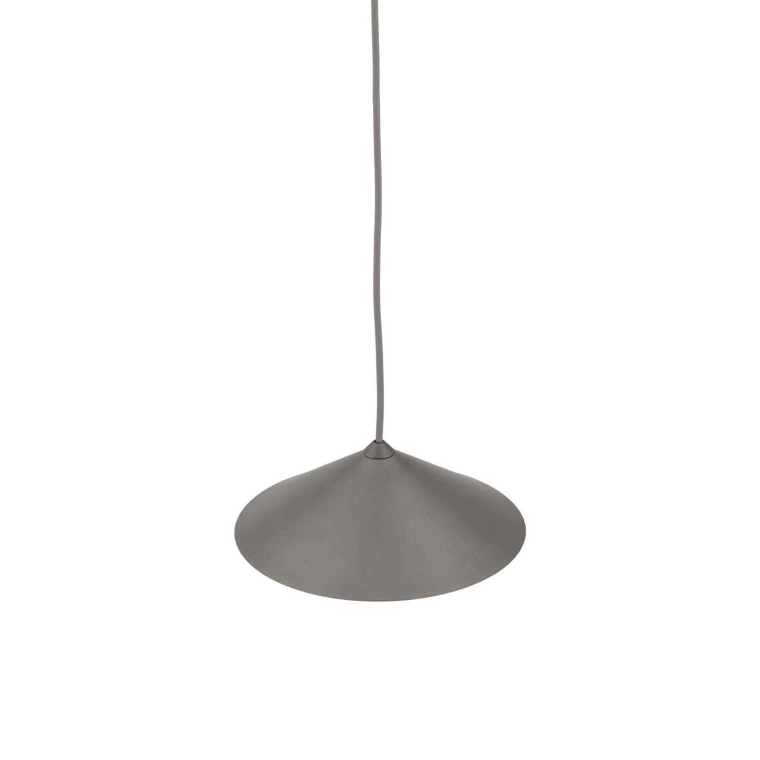 Brązowa, stalowa lampa wisząca o stożkowym kształcie z regulowanym przewodem. Lampa posiada gładką powierzchnię i minimalistyczny design.