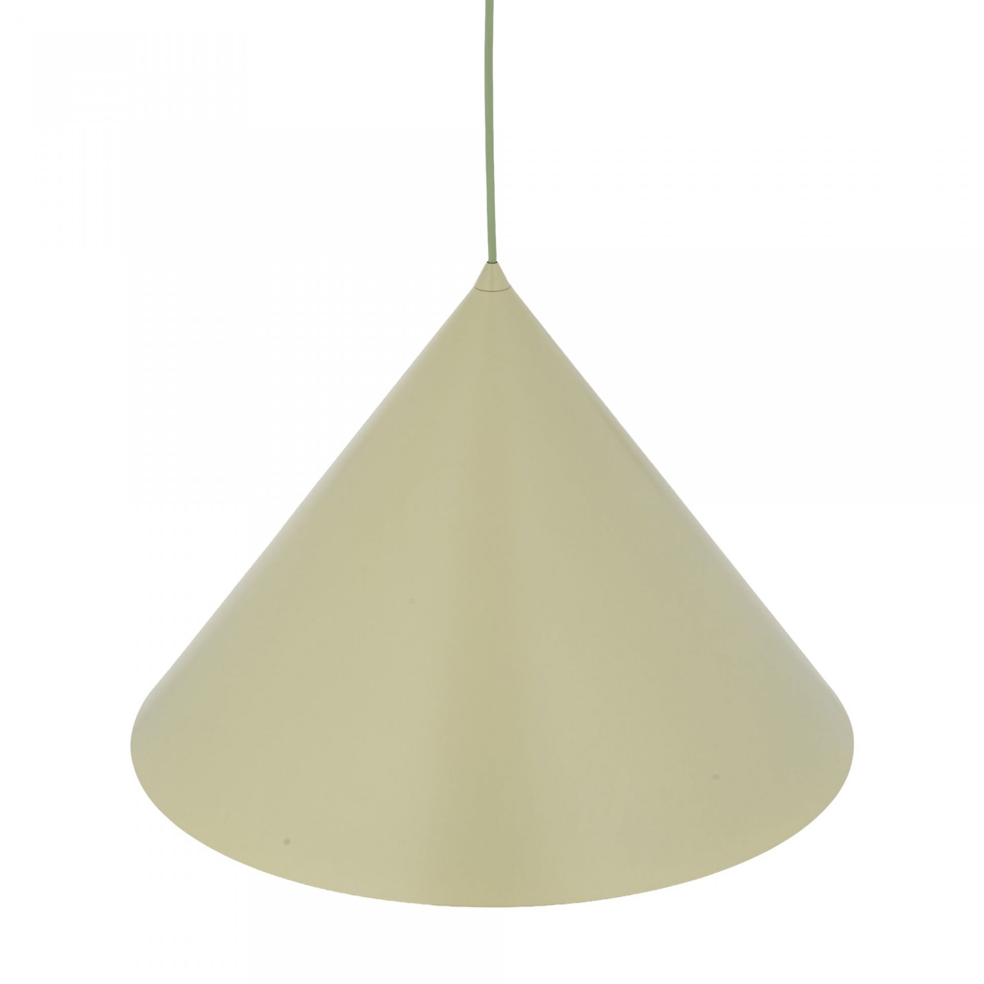 Lampa wisząca w kształcie stożka, w kolorze pistacjowym, wykonana z lakierowanej stali. Posiada przewód w tym samym kolorze co klosz.