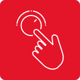 Czerwona ikona z białym symbolem dłoni dotykającej przycisk.