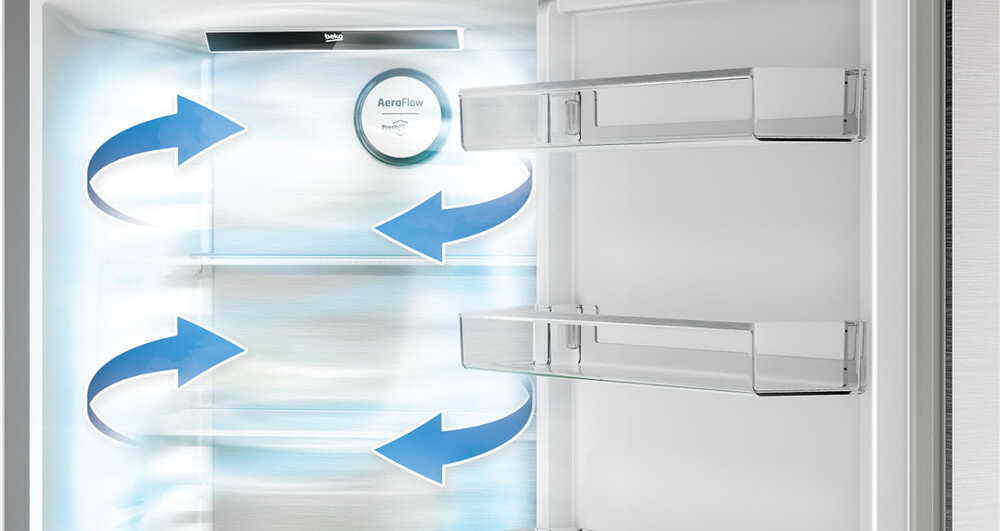 LODÓWKA BEKO B3RCNA344HXBR BEYOND AeroFlow system chłodzenia rozprowadzanie powietrza dłuższa świeżość cyrkulacja powietrza