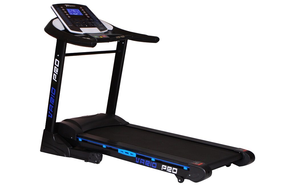 Na zdjęciu znajduje się bieżnia elektryczna z wyświetlaczem i panelem sterowania. Na ramie bieżni widoczny jest napis \'VARIO PRO\'.