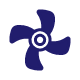 Ikona przedstawia ciemnoniebieski symbol wentylatora z czterema łopatkami na jasnym tle.
