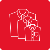 Ikona przedstawia trzy zarysy koszul na czerwonym tle, ułożone jedna za drugą.