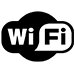 Czarno-białe logo z napisem \'WiFi\' na tle chmury.