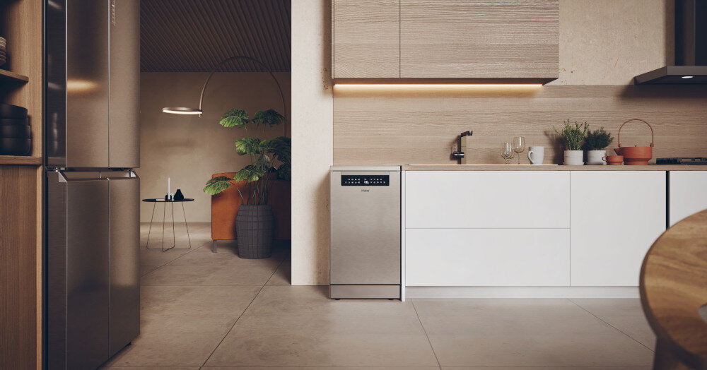 ZMYWARKA HAIER XF0C3TB0FX I-PRO SHINE SERIES 3, SLIM cicha praca komfort spokój niska emisja dźwięku 43 dB Program szybki błyskawicznie 20 minut wysokie temperatury 75°C higiena zabrudzenia tłuszcz eliminacja bakterii zarazków dziecięce butelki akcesoria niezawodny silnik inwerterowy  wysoka wydajność niezawodność cicha praca bezszczotkowy inwerterowy mniej wybracji hałasu oszczędność wysokie temperatury 75°C