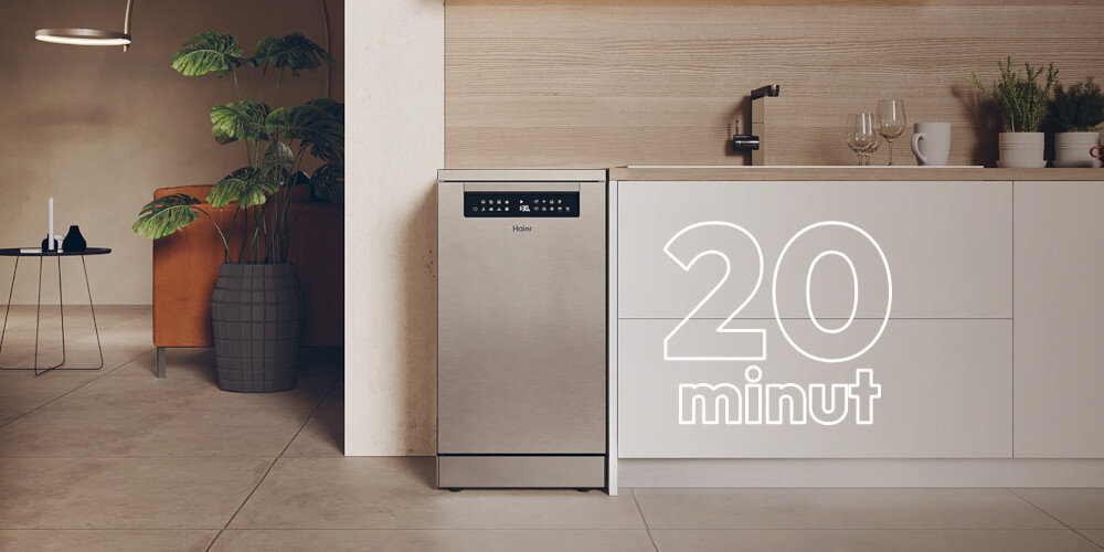 ZMYWARKA HAIER XF0C3TB0FX I-PRO SHINE SERIES 3, SLIM Program szybki wysoka jakość czyszczenia program 20 minut skutecznie błyskawiczne 