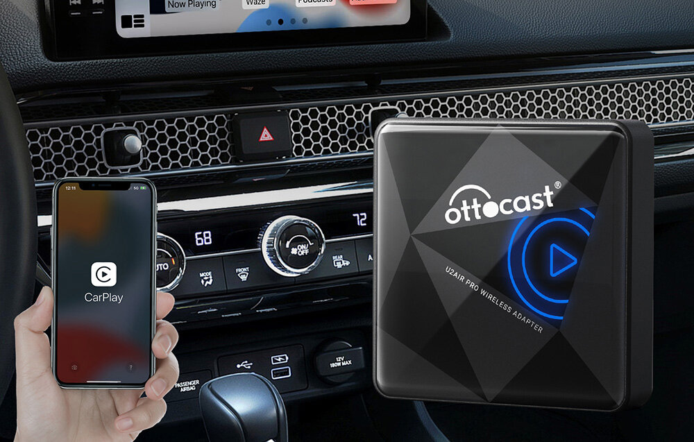 Adapter OTTOCAST CP82 U2-AIR Pro Bezprzewodowy CarPlay Czarny bezprzewodowy bez konieczności używania kabli o 30% większą szybkość od poprzedniego modelu
					Bluetooth 5.0 Wi-Fi 5 GHz wskaźnik RGB przycisk do szybkiego rozłączenia telefonu zasilanie USB-C