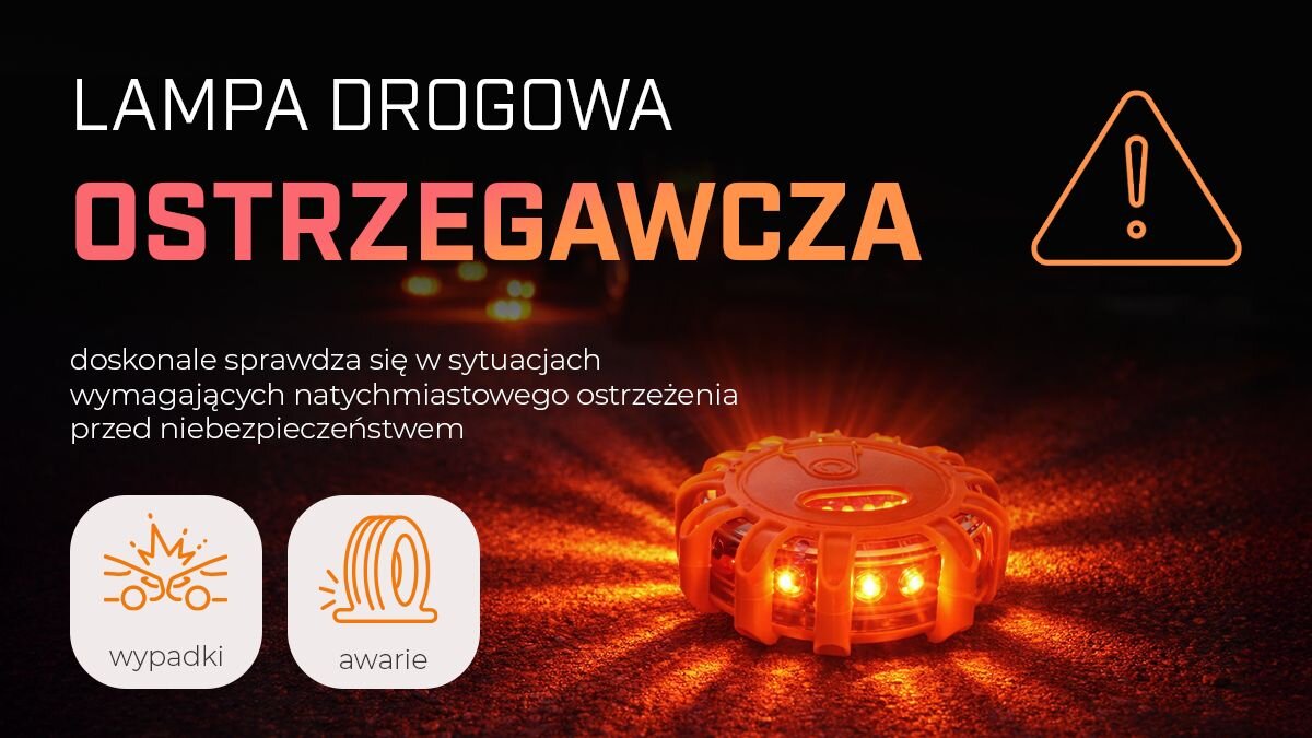 Flara drogowa ostrzegawcza EXTRALINK Smartlife Sygnalizator Drogowy LED USB-C, bezpieczeństwo, droga, flara, ostrzeżenie, Pomarańczowa drogowa lampa ostrzegawcza świecąca na jezdni w nocy.