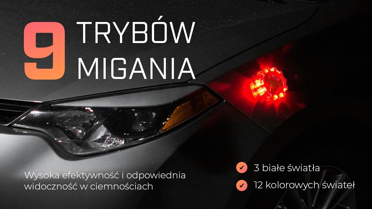 Flara drogowa ostrzegawcza EXTRALINK Smartlife Sygnalizator Drogowy LED USB-C, tryby, SOS, rotacyjne, magnetyczna, Lampa z 9 trybami migania przyczepiona magnesem do auta.