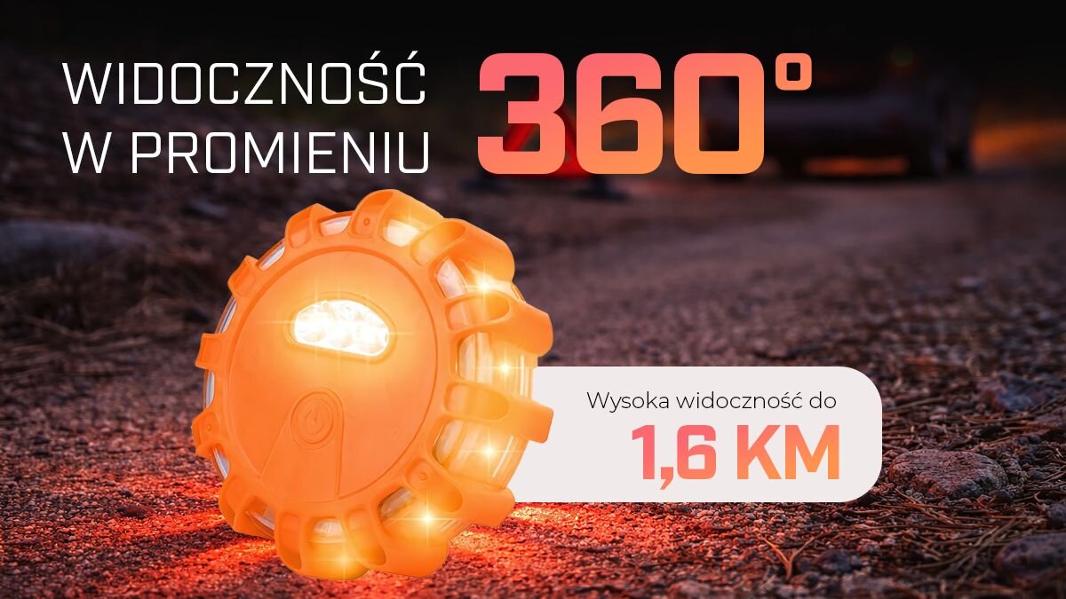 Flara drogowa ostrzegawcza EXTRALINK Smartlife Sygnalizator Drogowy LED USB-C, zasięg, 360 stopni, 1,6 km, LED, Świecąca lampa na drodze o widoczności 360 stopni do 1,6 km.
