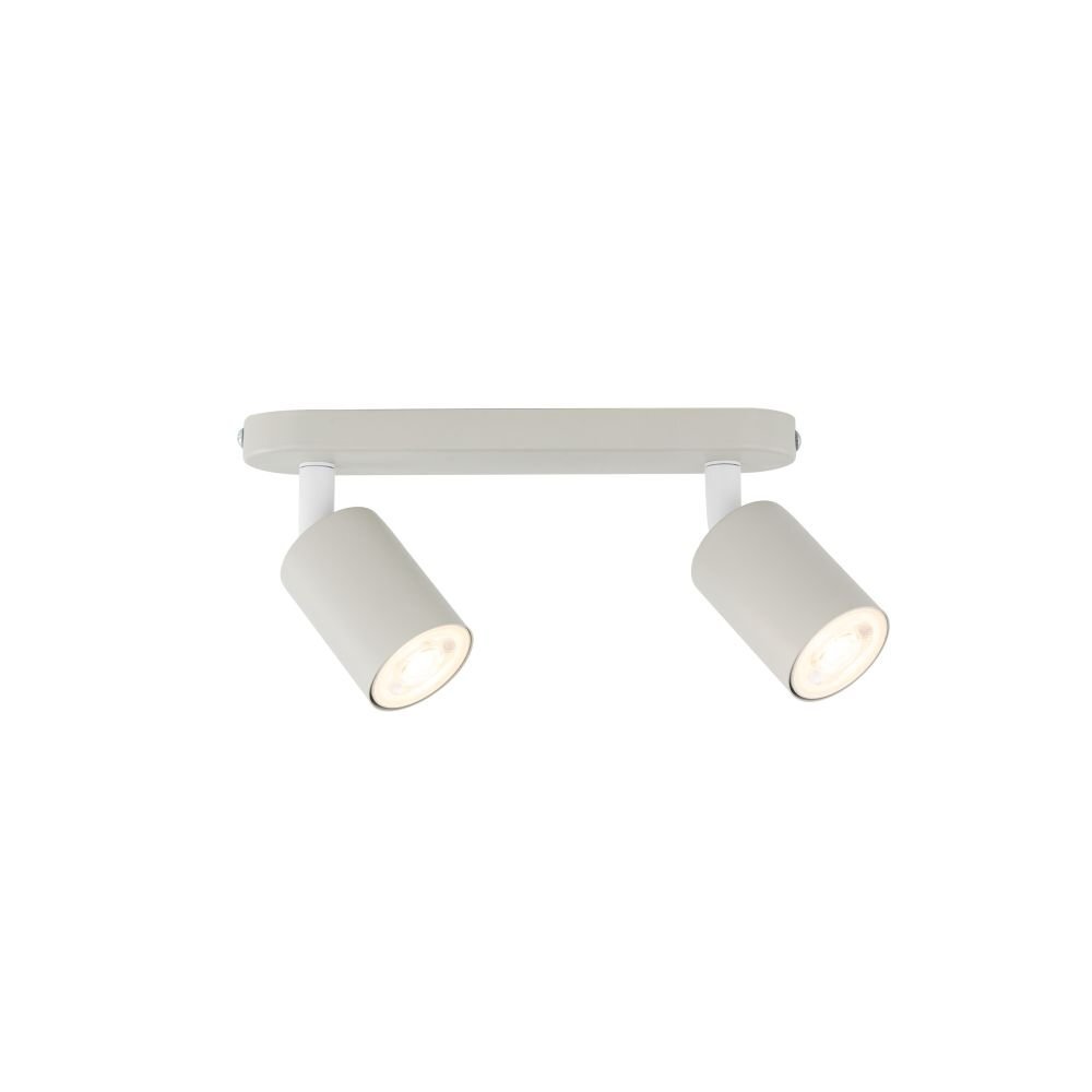 Na obrazie widoczna jest beżowa lampa sufitowa z dwoma regulowanymi reflektorami. Lampa ma nowoczesny design i jest przeznaczona do montażu na suficie.