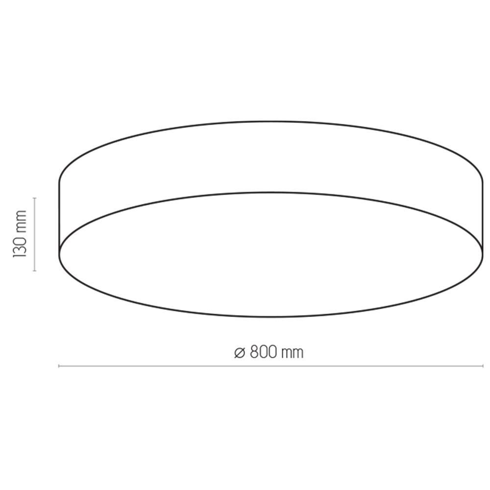 Schematyczny rysunek plafonu sufitowego o cylindrycznym kształcie. Wymiary: wysokość 130 mm, średnica 800 mm.