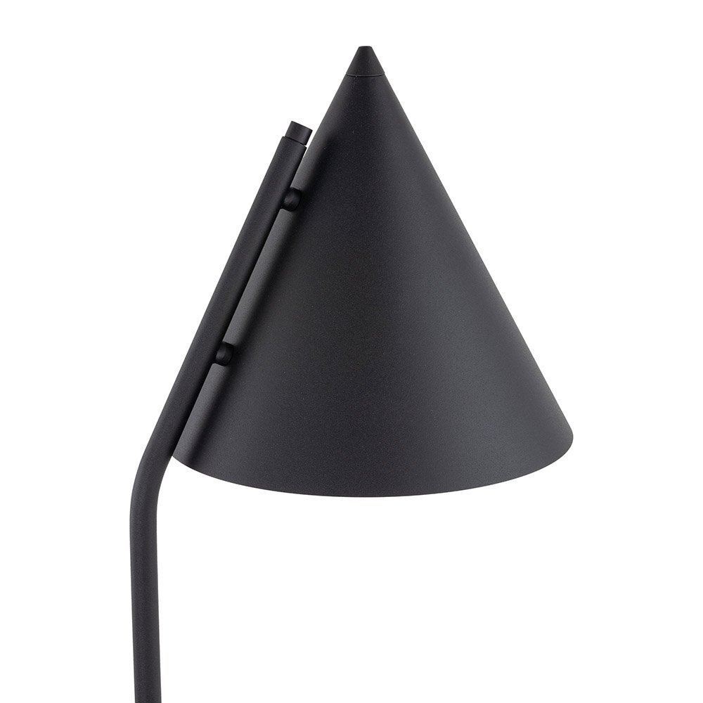 Czarna, metalowa lampa podłogowa o stożkowym kloszu. Lampa posiada prosty, nowoczesny design.