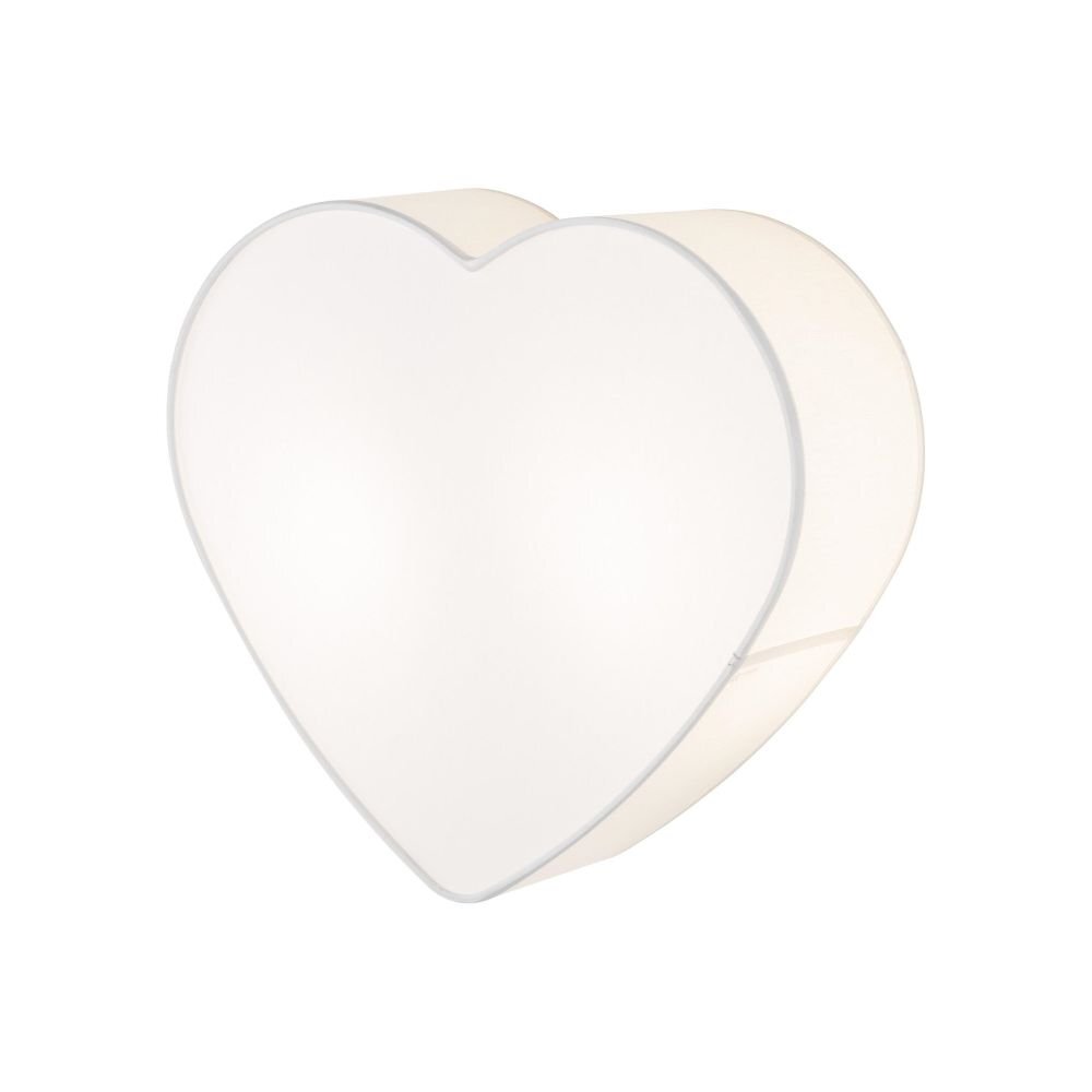 Biała lampa sufitowa w kształcie serca, wykonana z materiału przepuszczającego światło. Lampa posiada nowoczesny design i jest przeznaczona do pokoju dziecięcego.