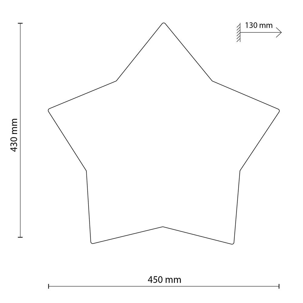 Schematyczny rysunek plafonu w kształcie gwiazdy z wymiarami: 430 mm wysokości, 450 mm szerokości i 130 mm głębokości.