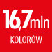 Czerwony kwadrat z białym tekstem \'16,7 mln KOLORÓW\'.