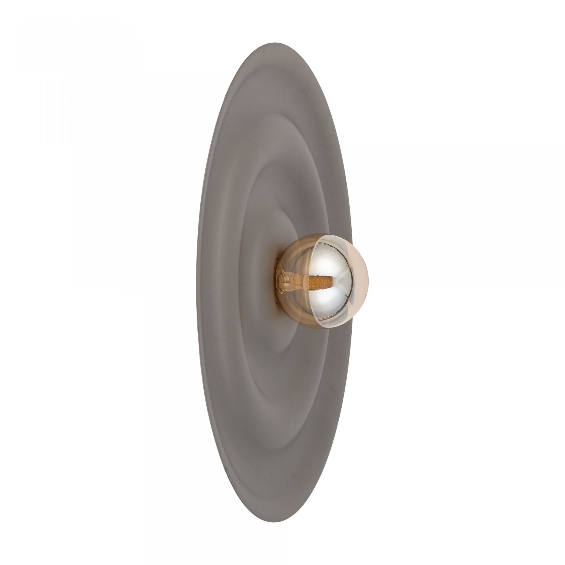 Lampa ścienno-sufitowa w kolorze brązowym z centralnie umieszczoną żarówką LED. Posiada nowoczesny design z okrągłą, falistą podstawą.