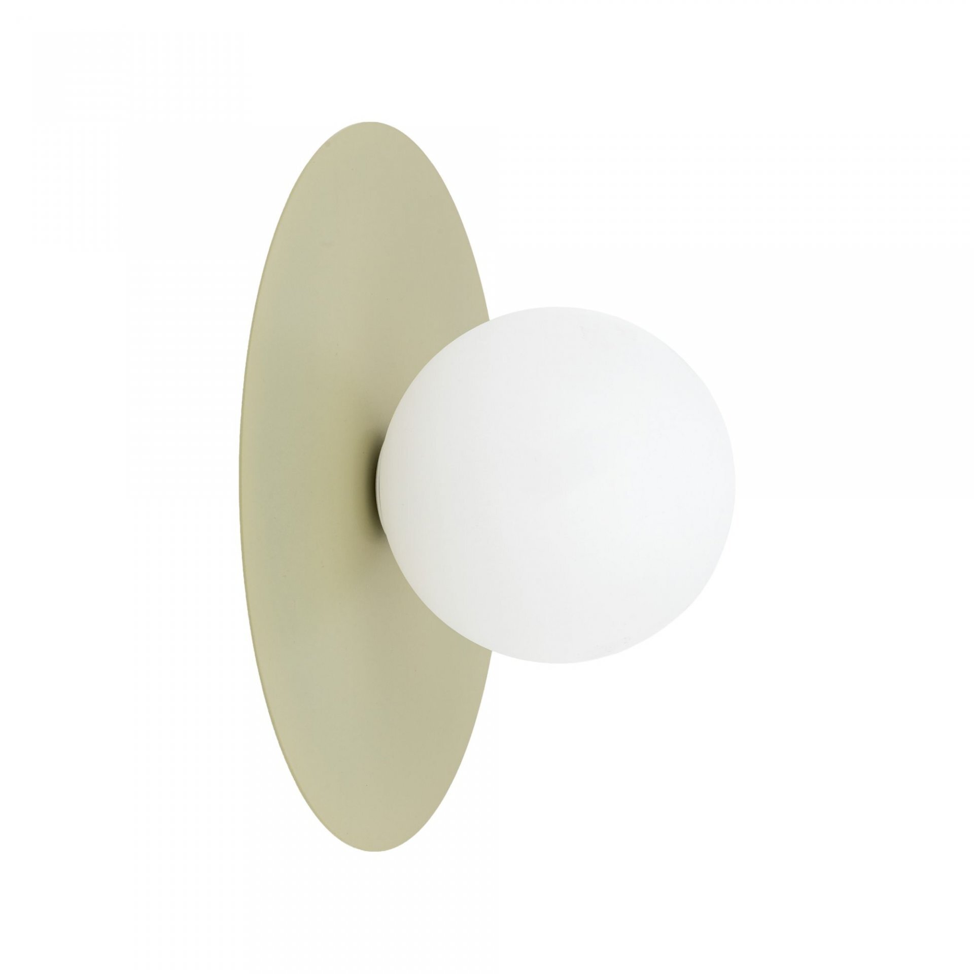 Lampa ścienno-sufitowa z pistacjowym, owalnym mocowaniem i białym, kulistym kloszem. Nowoczesny design, przeznaczona do żarówki G9 LED.