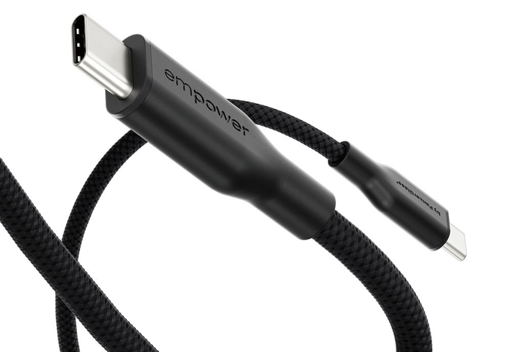 Kabel USB-C - Lightning PANZERGLASS Empower Racing 60W 2 m Srebrno-biały, kabel usb c lightning 60w panzerglass racing mfi szybkie ladowanie, Zbliżenie na końcówkę białego kabla w oplocie.